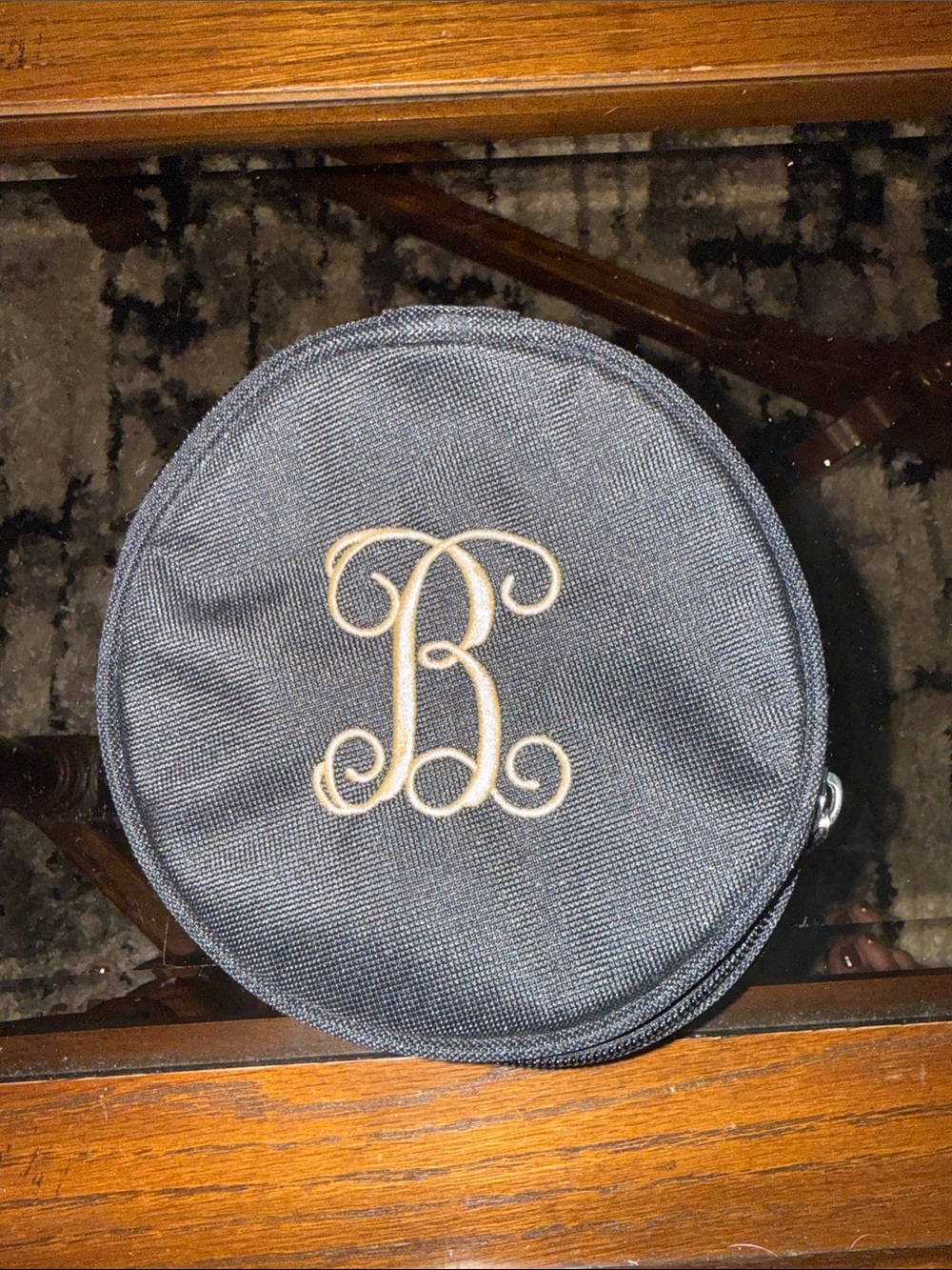 Monogrammed Round Black Travel Pouch